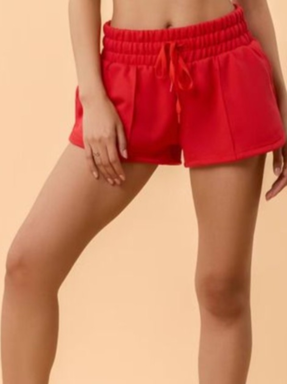 Blogilates Women's Red Athletic Drawstring Shorts Soft with Smocked Waist